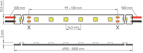 LED Flexstrip 72 UWW IP43, RA90+,820lm/m,12W/m L=5m,24VDC