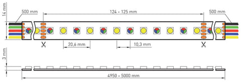 LED Strip 115 RGB-UWW IP43,RA90+,815lm/m,12W/m L=5m,24VDC