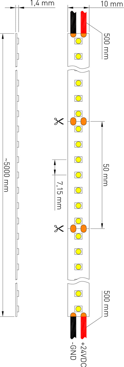 FS 50 ECO NW, 11W/m, 1450lm/m, 4000K Ra90+, 24VDC, IP20, 5m