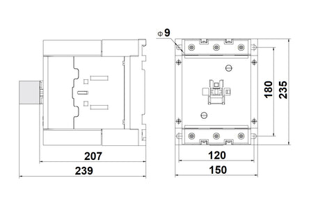 Contactor 3 poli, CUBICO Grand, 132kW, 265A, 2ND+2NÎ, 230Vca
