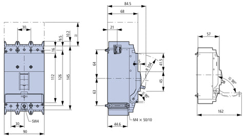 Întreruptor compact tip A 3p 50A 25kA + adaptor fisa