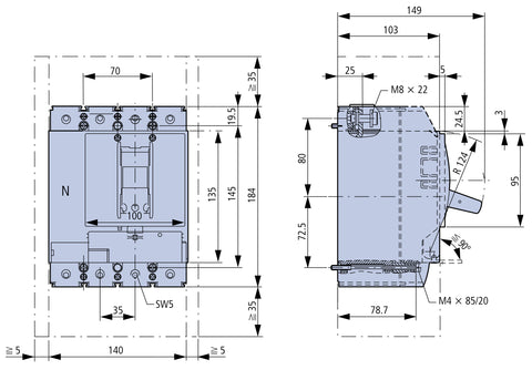 Comutator MC2 2/4p 160A 1kVDC teledeclanşabil