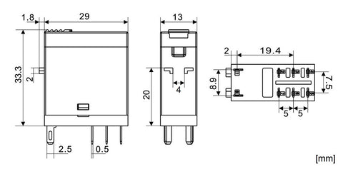 Releu industrial îngust, 2CC, 12V c.c., 5A, LED+diodă prot.
