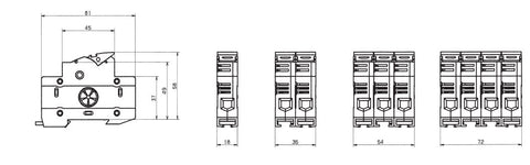 Suport portfuzibile cilindrice cu LED, 3 poli, 30A, clasa CC