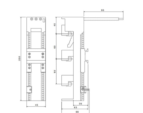 Adaptor montaj aparate modulare 32A 45mm 1sina