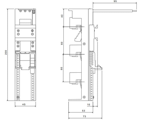 Adaptor montaj aparate modulare 25A 45mm 2sine