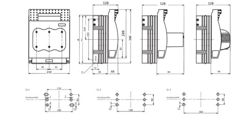 Separator mărime 2, 400 A, 3 poli, M10, pt. contrapanou