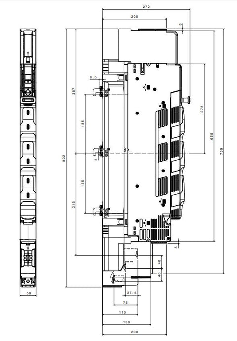 Separator cu fuzibile vertical NH00, 160A jos, M8, înalt