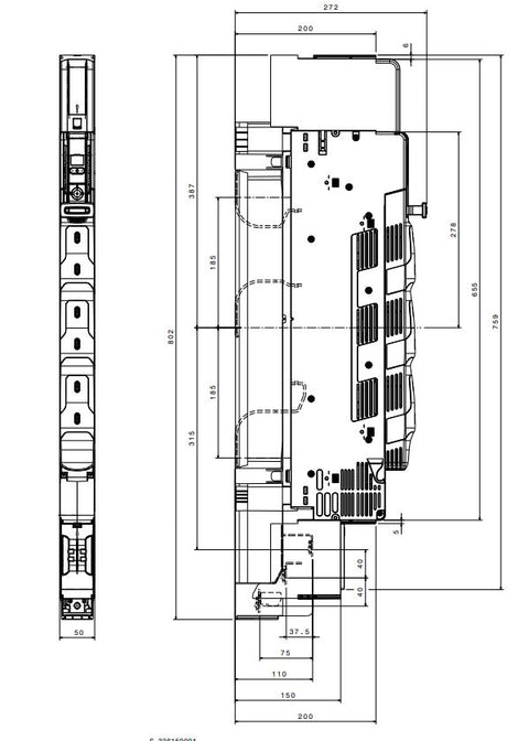 Separator cu fuzibile vertical NH00, 160A jos, M8, înalt