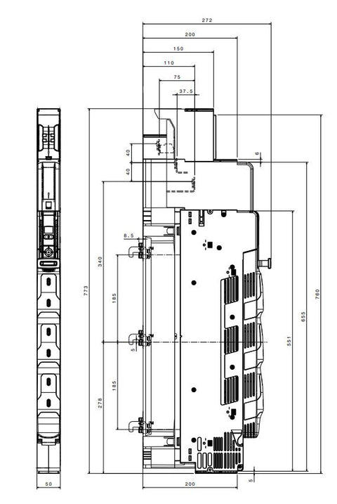 Separator cu fuzibile vertical NH00, 160A sus, M8, înalt