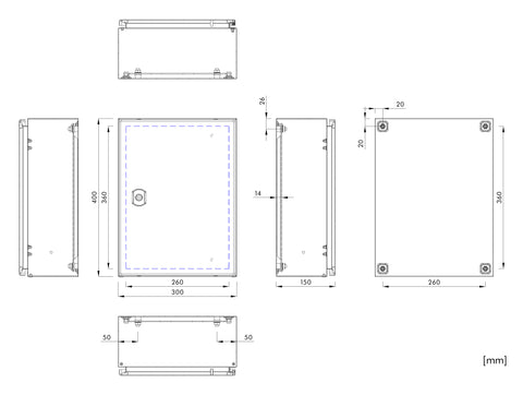 Cutie metalică+contrapanou, o uşă IP66 ÎxLxA=400x300x150mm