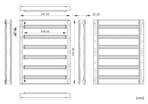 Cadru modular 6 rânduri x 27 mod., pe balamale, cu şine DIN