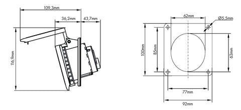 Priză CEE montaj pe panou, 5 poli, 16A 400V IP44, unghi 15°
