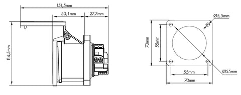 Priză CEE montaj pe panou, 5 poli, 32A 400V IP44, dreaptă