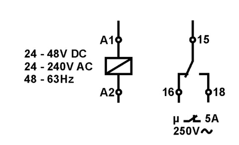 Releu temporizat la anclansare 1CC, 24VAC/DC, 230VAC,1CO,5A