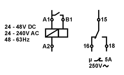Releu multifuncţional AMPARO, 24V-AC/DC + 230V-AC , 1 CC, 5A
