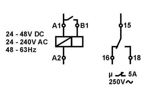 Releu temporizat la declanşare, 24VAC/DC + 230VAC,1CO,5A