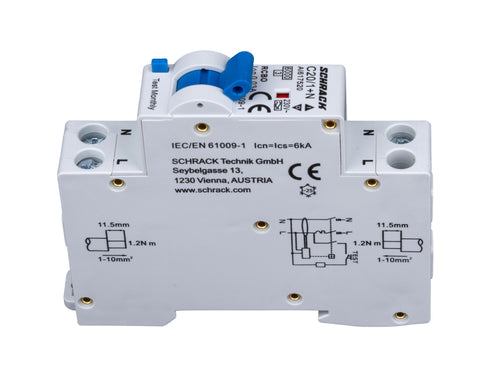 Întreruptor automat+dif., Tip A, C 20/003A,1+N un modul, 6kA