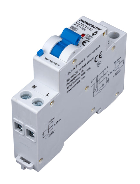 Întreruptor automat+dif., Tip A, C 20/003A,1+N un modul, 6kA