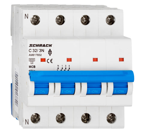 Întreruptor automat modular (MCB) AMPARO 6kA, C 32A, 3P+N