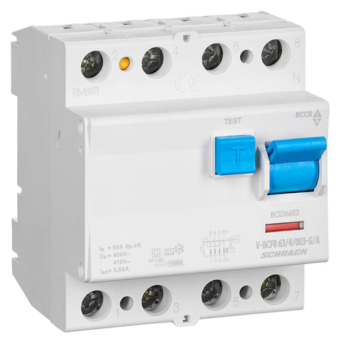 Residual current circuit breaker 63A, 4-p, 30mA, type A,G,V