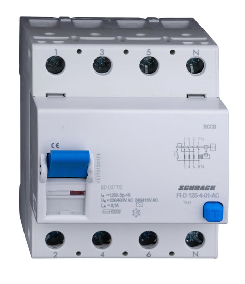 Întreruptor diferential 125A, 4-poli, 100mA, tip AC