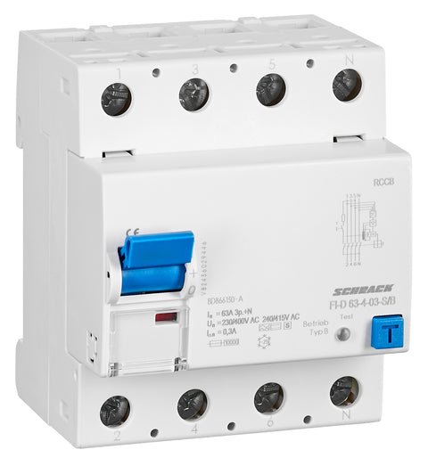 Residual current circuit breaker 63A, 4-pole, 300mA,type B,S