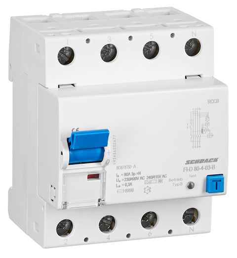 Residual current circuit breaker 80A, 4-pole, 300mA, type B
