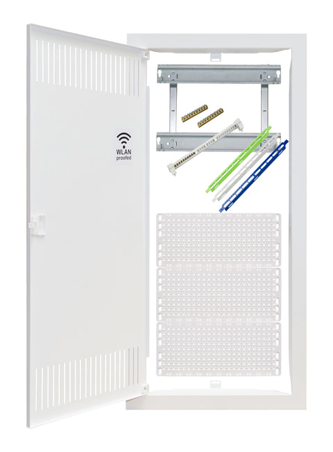 Media combi frame and door, vertical 5-rows, 2 DIN-rails