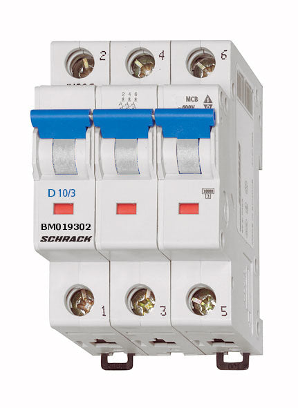 Miniature Circuit Breaker (MCB) D, 2A, 3-pole, 10kA, 40° C