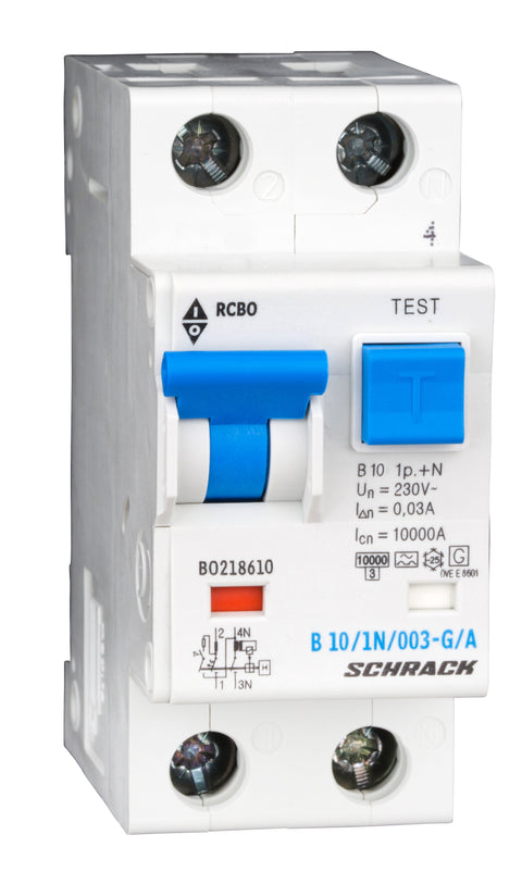Întreruptor automat+diferenţial, B10/30mA,10kA,tip A/G,1P+N
