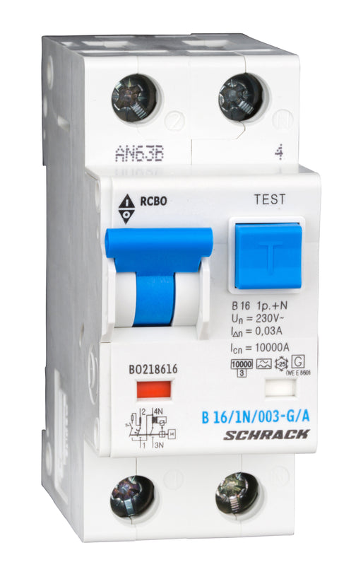 Întreruptor automat+diferenţial, B16/30mA, 10kA,tip A/G,1P+N