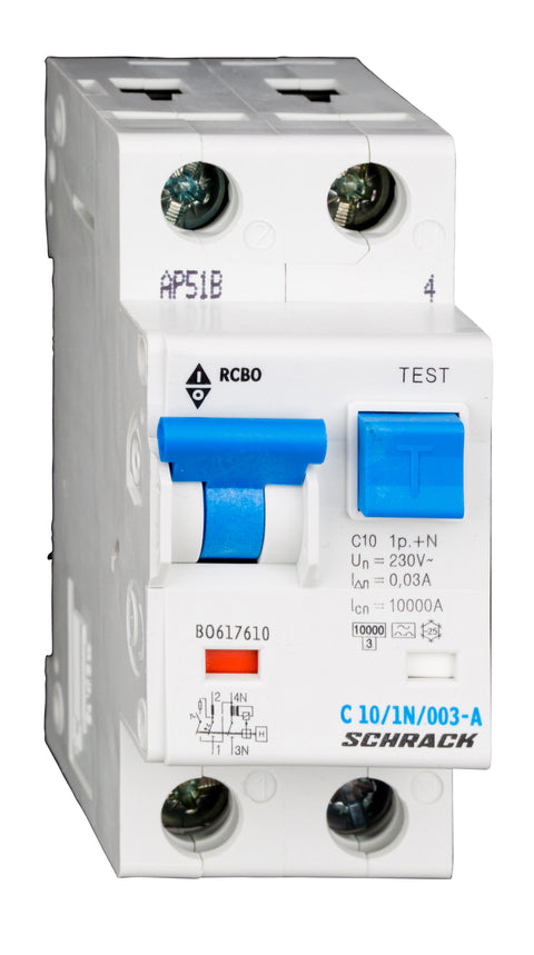 Întreruptor automat+diferenţial, C10/30mA, 10kA, tip A, 1P+N