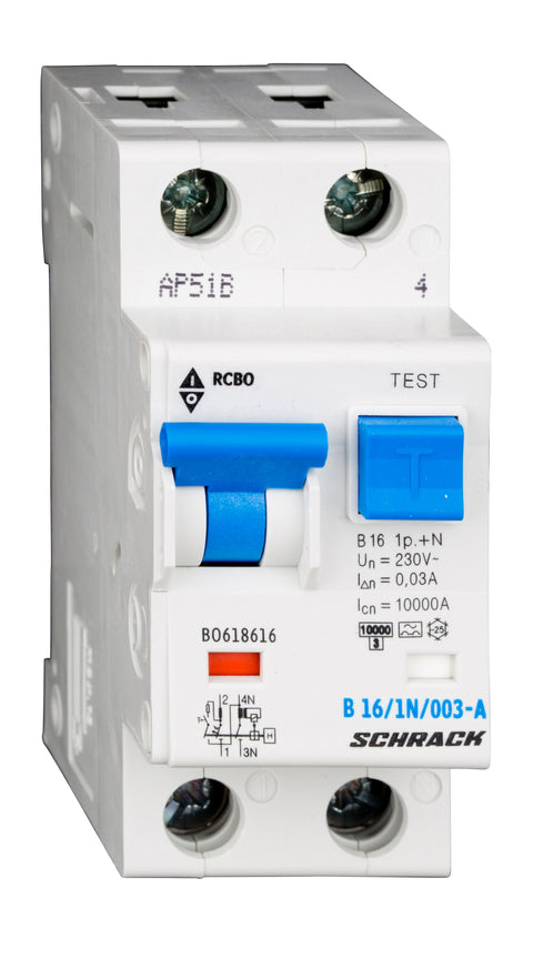 Întreruptor automat+diferenţial, B16/30mA, 10kA, tip A, 1P+N