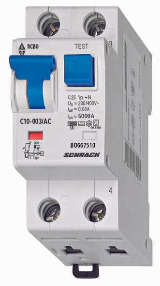 Întreruptor automat+diferenţial, B10/30mA, 6kA, tip AC, 1P+N