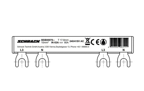 Busbar, 2-pole, L3, 1xRCCB 4-pole to 1xRCBO 1+N, 6MW, 10mm²