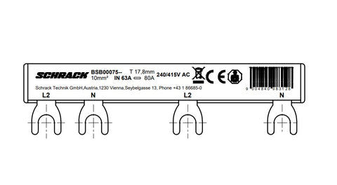 Busbar, 2-pole, L2, 1xRCCB 4-pole to 1xRCBO 1+N, 6MW, 10mm²