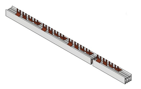 Fork Busbar for Auxiliary c. 4-p.,  L1/L2/L3/N/AUX, 10mm²,1m