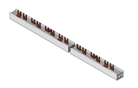 Fork Busbar for Aux. 4-p.,  L1/N/AUX/L2/N/AUX/L3, 10mm²,1m