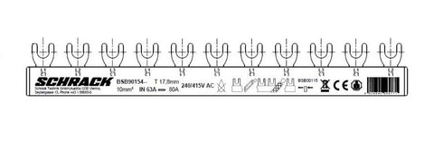 Busbar, 1x RCCB 4-pole, 8x MCB 1-pole, 11 MW, 10 mm²