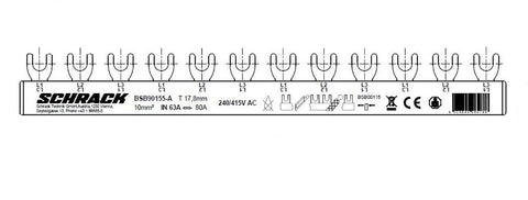 Busbar, 12x MCB 1-pole or 4x MCB 3-pole, 12 MW, 10 mm²