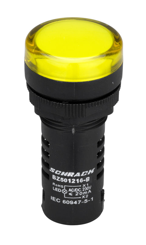Lampă de semnalizare cu LED, monobloc, 230V-AC/DC, galben