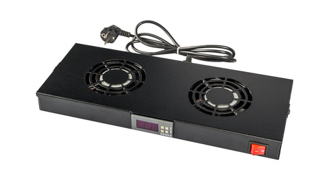Placă 19" cu 2 ventilatoare, 1U, digital, negru RAL 9005