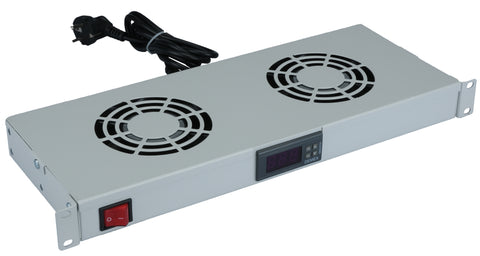 Placă 19” cu 2 ventilatoare, 1U, termostat digital, RAL7035