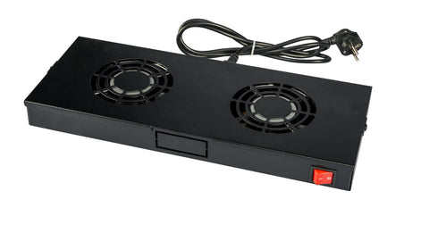Placă 19" cu 2 ventilatoare, 1U, comutator, negru RAL 9005