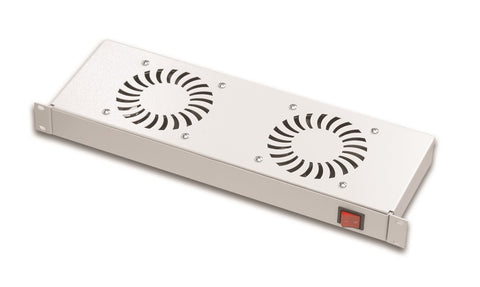 Placă 19” cu 2 ventilatoare, 1U, comutator ON/OFF, RAL7035