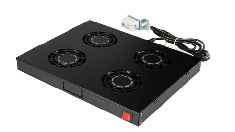 Placă 19" cu 4 ventilatoare, 1U, analogic, negru RAL 9005