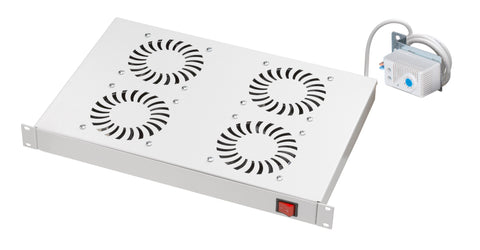 Placă 19” cu 4 ventilatoare, 1U, termostat analogic, RAL7035