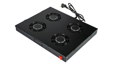 Placă 19" cu 4 ventilatoare, 1U, comutator, negru RAL 9005