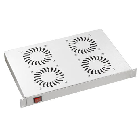 Placă 19” cu 4 ventilatoare, 1U, comutator ON/OFF, RAL7035
